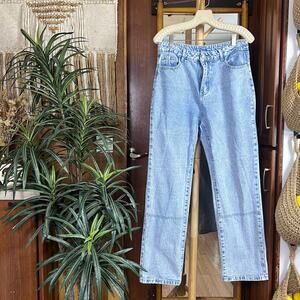 High Rise Straight Leg Jeans Womens 30 Light Wash Acid Vintage Style Rigid Denim